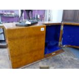 A LATE VICTORIAN OAK SILVER CABINET WITH FITTED INTERIOR.