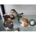 A GROUP OF FIVE HELMSDALE POTTERY FIGURES OF BIRDS, A PAIR OF GAME BIRDS AND THREE DUCKS. (5)