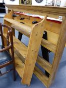 TWO ANTIQUE PINE RUSTIC WALL SHELVES. LARGEST 148 x 107cms.