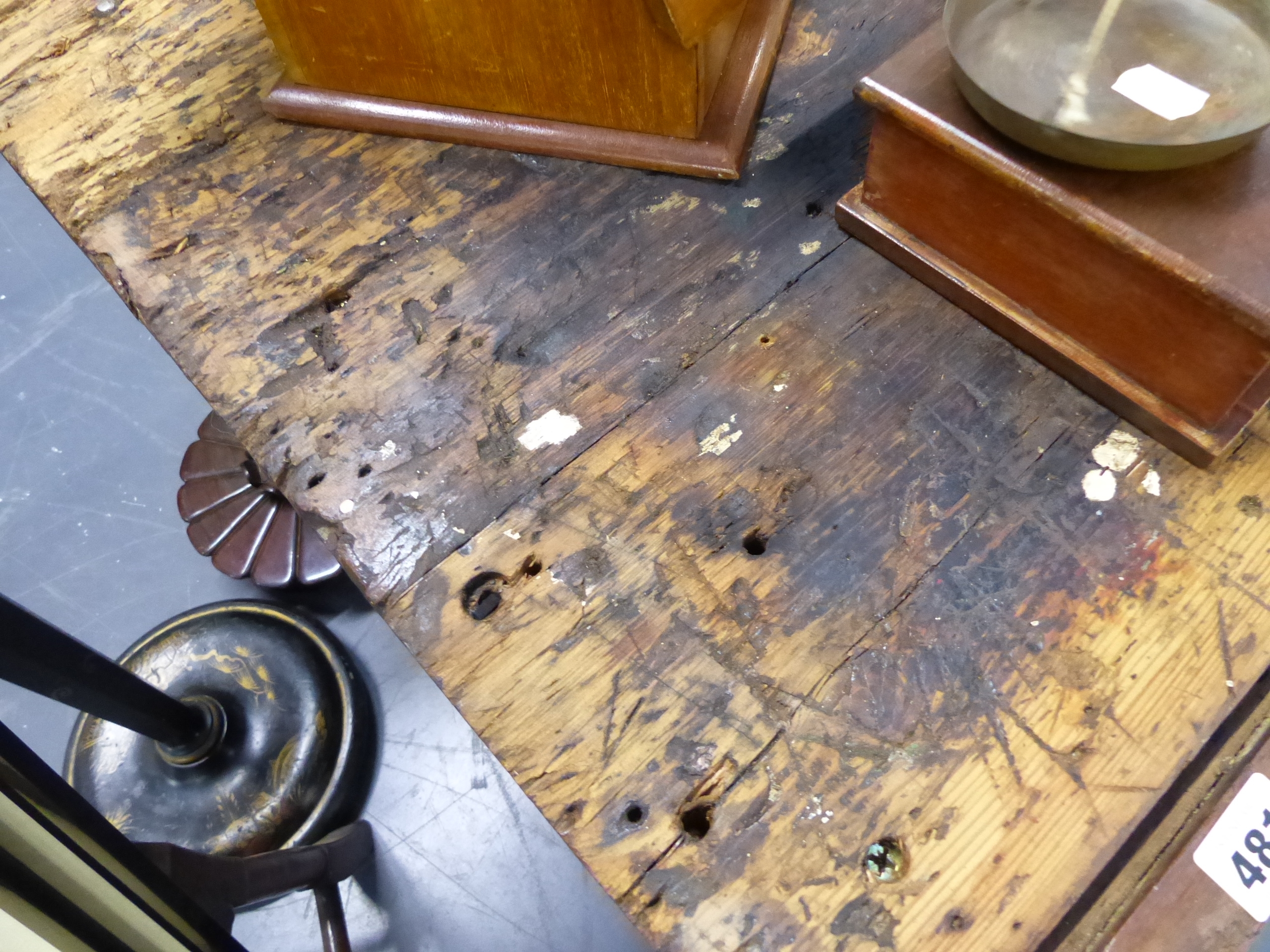 AN ANTIQUE PINE SHOP COUNTER WITH SIX GLAZED PANEL DOORS ENCLOSING SHELVES. W.244 x D.68 x H.83cms. - Image 2 of 16