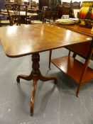 A REGENCY MAHOGANY TILT TOP TRIPOD TABLE ON SHAPED LEGS. W.71 x H.73cms.