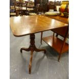 A REGENCY MAHOGANY TILT TOP TRIPOD TABLE ON SHAPED LEGS. W.71 x H.73cms.