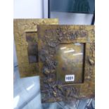 TWO EARLY 20th.C. ORMOLU EASEL BACK PICTURE FRAMES, EACH WITH INSECT AND FLORAL DECORATION. H.26cms