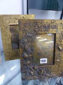 TWO EARLY 20th.C. ORMOLU EASEL BACK PICTURE FRAMES, EACH WITH INSECT AND FLORAL DECORATION. H.26cms