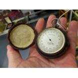 AN EARLY 20th.C.SILVER CASED POCKET BAROMETER BY J.HICKS, LONDON. THE CASE INSCRIBED 1905 COL.DE