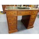 A SMALL 19th.C.MAHOGANY TWIN PEDESTAL WRITING DESK. W.89 x H.71cms.