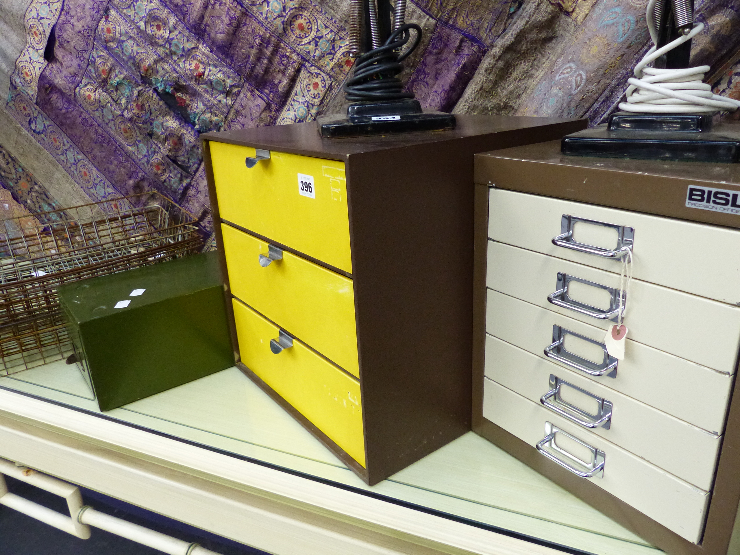 VARIOUS MID CENTURY FILE DRAWERS.