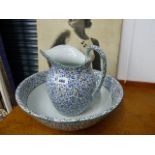 A HEAL & SON LONDON DESIGN STAFFORDSHIRE POTTERY WASH JUG AND BOWL.