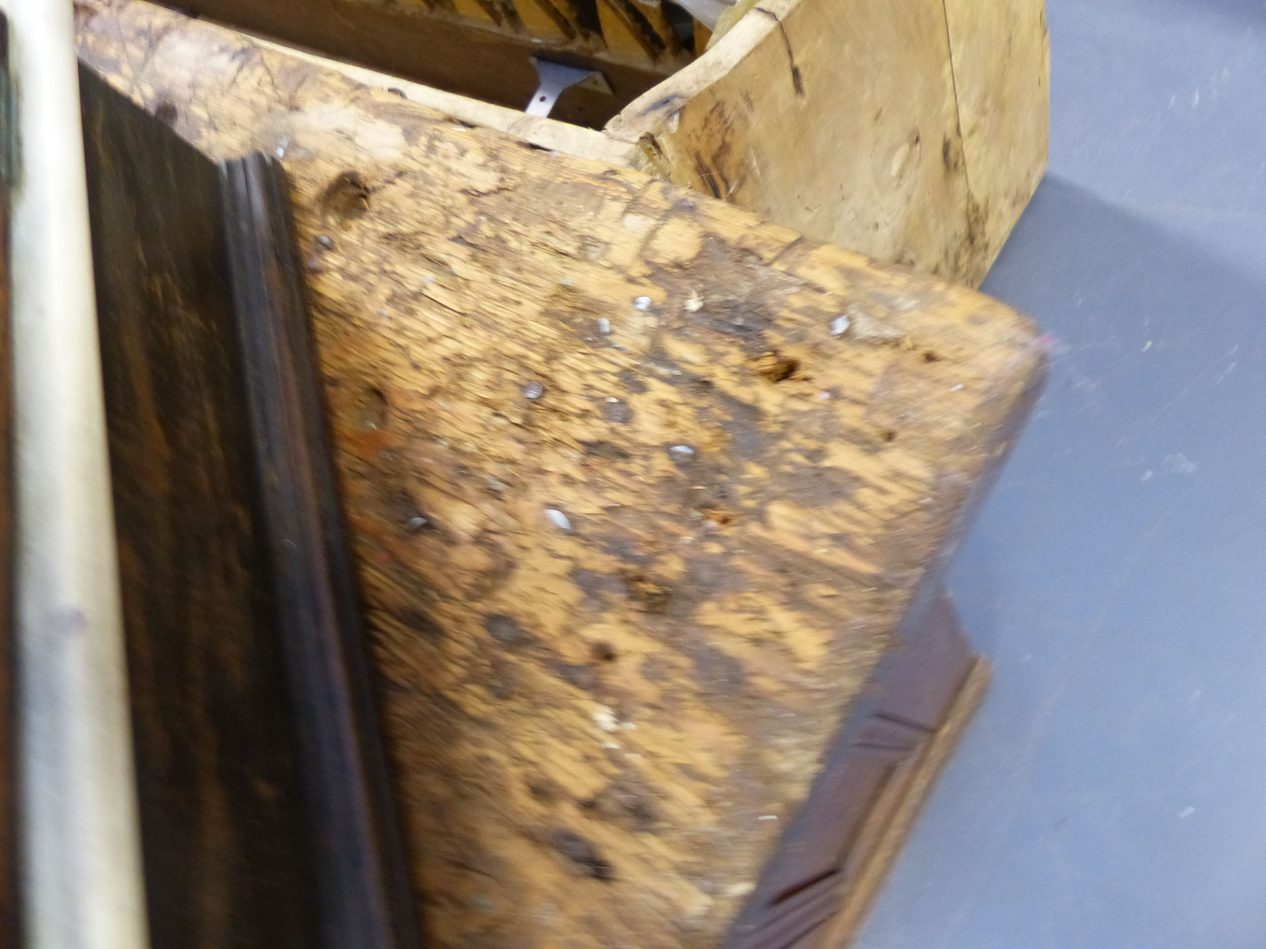 AN ANTIQUE PINE SHOP COUNTER WITH SIX GLAZED PANEL DOORS ENCLOSING SHELVES. W.244 x D.68 x H.83cms. - Image 8 of 16