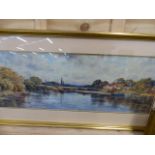 ALFRED MACDONALD 19th/20th.C. ENGLISH SCHOOL. A VIEW ON THE THAMES, SIGNED WATERCOLOUR. 27x77cms.