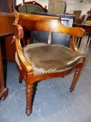 AN UNUSUAL FRENCH BROAD SEATED OPEN ARMCHAIR.