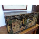 AN EARLY ORIENTAL LACQUER DECORATED TWO DOOR CABINET. W.87cms.