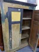 A 19th.C.LARGE PAINTED PINE CORNER CABINET. W.105 x H.153cms.