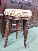 A VICTORIAN GILLOW'S STYLE MAHOGANY ADJUSTABLE HEIGHT PIANO STOOL.