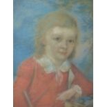 18th/19th.C. ENGLISH SCHOOL. AN OVAL PORTRAIT OF A BOY WITH HIS DOG, PASTEL. 43.5 x 36cms.