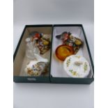 A PAIR OF ROYAL CROWN DERBY WALL PLAQUES OF BIRDS, TWO AYNSLEY COVERED BOXES , A ROYAL COPENHAGEN
