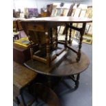 TWO 18th.C.OAK DROP LEAF COTTAGE GATELEG TABLES AND A SMALLER LATER EXAMPLE.