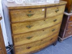 A 19th.C.MAHOGANY BOW FRONT CHEST OF DRAWERS. W.104 x H.103cms.