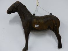 AN INTERESTING FOLK ART CARVED WOOD ADVERTISING HORSE FIGURE. H APPROX 54cms.