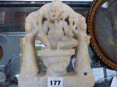 AN INDIAN CARVED MARBLE FIGURAL GROUP OF GANESH WITH ATTENDANTS. H.22cms.