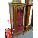 A FRENCH GLAZED AND GILT BRASS MOUNTED DISPLAY CABINET. W.68 x H.142cms.