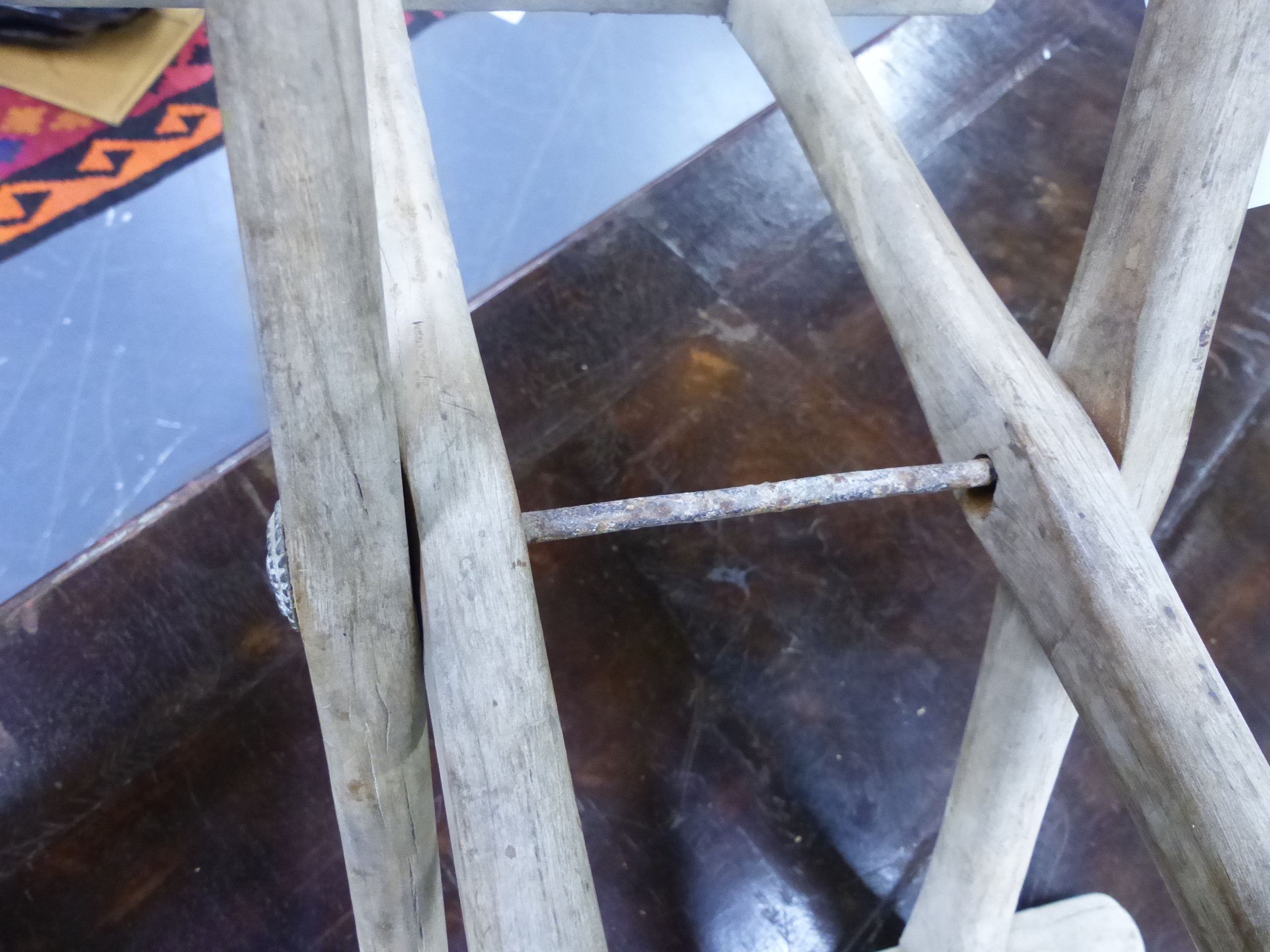 TWO EARLY ORIENTAL FOLDING STOOLS, ONE WITH WOVEN CLOTH SEAT BOTH SIGNED WITH CHARACTER MARKS - Image 11 of 20