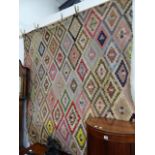 A LARGE 19th.C.PATCHWORK PANEL. APPROX 190 x 210cms.