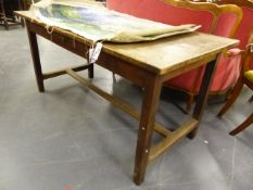 AN 18th.C.AND LATER OAK REFECTORY TABLE ON SQUARE TAPERED LEGS. W.151 x L.75 x H.74cms.