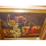 LATE 19th.C.ENGLISH SCHOOL. TABLE TOP STILL LIFE OIL ON CANVAS. 28 x 38cms.