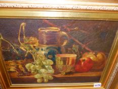 LATE 19th.C.ENGLISH SCHOOL. TABLE TOP STILL LIFE OIL ON CANVAS. 28 x 38cms.