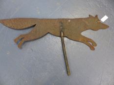 A LARGE WROUGHT IRON WEATHER VANE IN THE FORM OF A RUNNING FOX