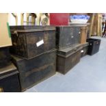 TEN VARIOUS ANTIQUE TIN DEED OR DOCUMENT BOXES.