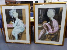 PETER BEHAN (IRISH 1939) (ARR) TWO PORTRAITS SIGNED MIXED MEDIA. 120 x 76cms (2)