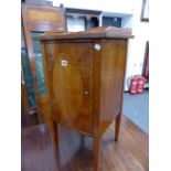 AN EDWARDIAN SATINWOOD AND INLAID BEDSIDE CABINET.