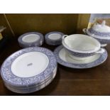 A MINTON INFANTI PATTERN PART DINNER SERVICE TO INCLUDE PLATES OF VARIOUS SIZES AND SERVING PIECES.