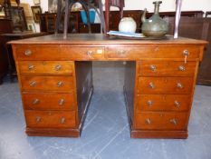 A 19th.C.MAHOGANY TWIN PEDESTAL PARTNER'S DESK. W.136 x D.105 x H.77cms.