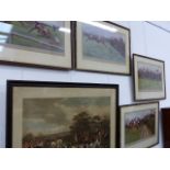 FOUR VINTAGE COLOUR STEEPLE CHASE PRINTS AFTER CECIL ALDIN, ALL PENCIL SIGNED 38 x 66cms TOGETHER