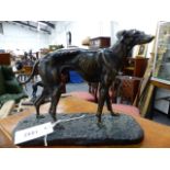 AN ANTIQUE BRONZE FIGURE OF A WHIPPET SIGNED P.J.MENE. H.22cms.