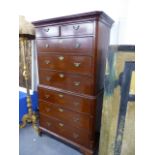 AN EARLY 19th.C.MAHOGANY CHEST ON CHEST ON SHAPED BRACKET FEET. W.107 x H.186cms.