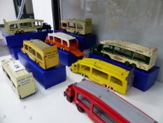 EIGHT DINKY 982 CAR TRANSPORTERS IN VARIOUS LIVERIES.