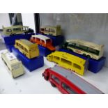 EIGHT DINKY 982 CAR TRANSPORTERS IN VARIOUS LIVERIES.