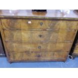 A CONTINENTAL WALNUT FOUR DRAWERS CHEST OF DRAWERS. W.120 x H.96cms.