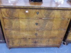 A CONTINENTAL WALNUT FOUR DRAWERS CHEST OF DRAWERS. W.120 x H.96cms.