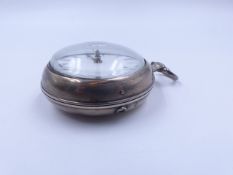 A GEORGIAN PAIR CASED FUSEE MOVEMENT POCKET WATCH, THE MOVEMENT IS SIGNED S.ROBERTS LONDON. THE