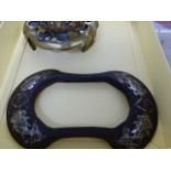 AN INTERESTING EARLY CHINESE WHOURGT IRON AND SILVER INLAID STRAP MOUNT DECORATED WITH CARP AND