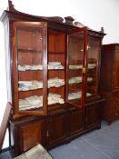 A LARGE VICTORIAN MAHOGANY GLAZED BOOKCASE BY LAMB F MANCHESTER.