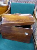 A 19th.C.MAHOGANY AND INLAID DOME TOP CASKET.