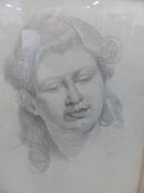 ATTRIBUTED TO ERNEST PROCTER (1886-1935) PORTRAIT OF A GIRL, PENCIL DRAWING. 35 x 35cms.