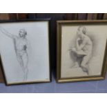 ATTRIBUTED TO WILLIAM LINNELL (1826-1906) TWO ACADEMIC MALE NUDE STUDIES IN CHARCOAL, 83 x 44 AND 56