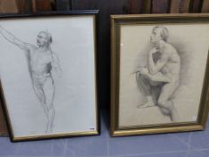 ATTRIBUTED TO WILLIAM LINNELL (1826-1906) TWO ACADEMIC MALE NUDE STUDIES IN CHARCOAL, 83 x 44 AND 56